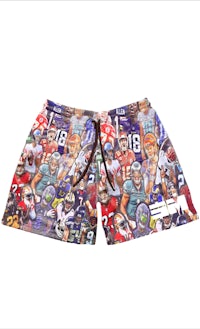 a men's shorts with a lot of characters on it